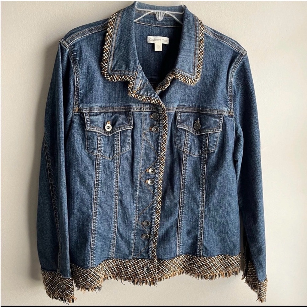 Coldwater Creek Y2K Feel Jean Jacket with Tweed Trim Size 18